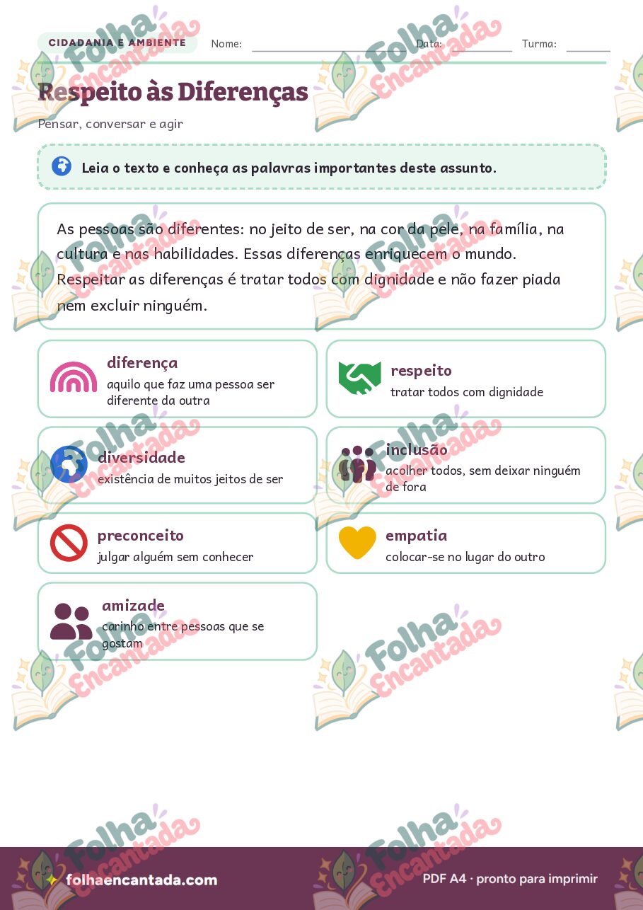 Prévia da página 2 de Respeito às Diferenças