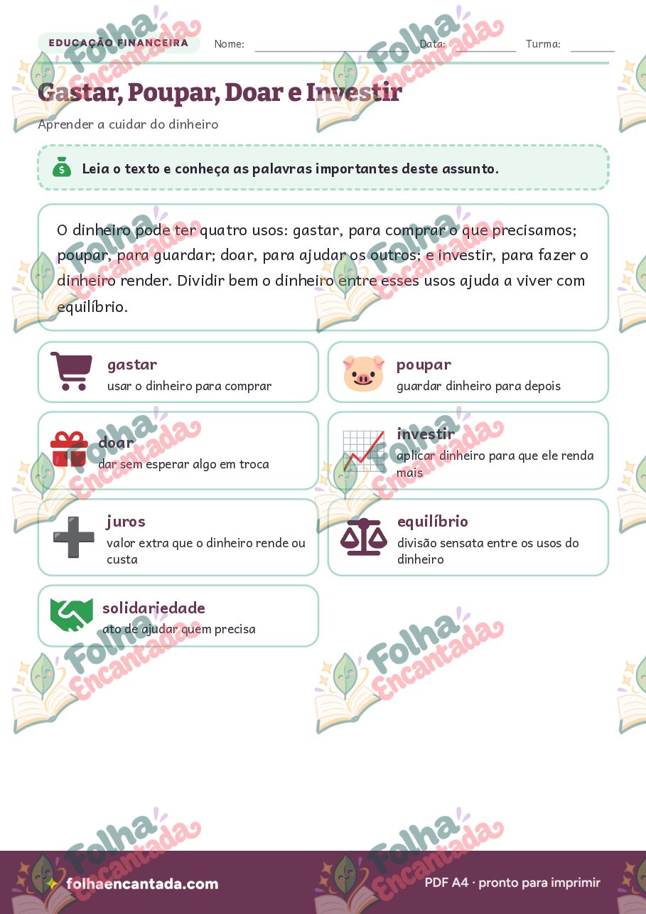 Prévia da página 2 de Gastar, Poupar, Doar e Investir