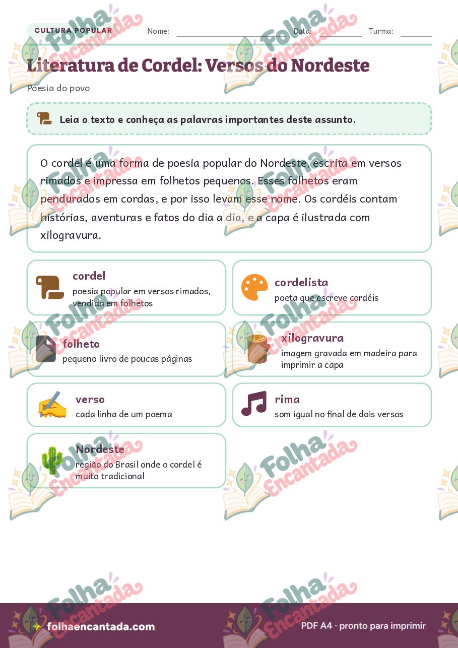 Prévia da página 2 de Literatura de Cordel: Versos do Nordeste