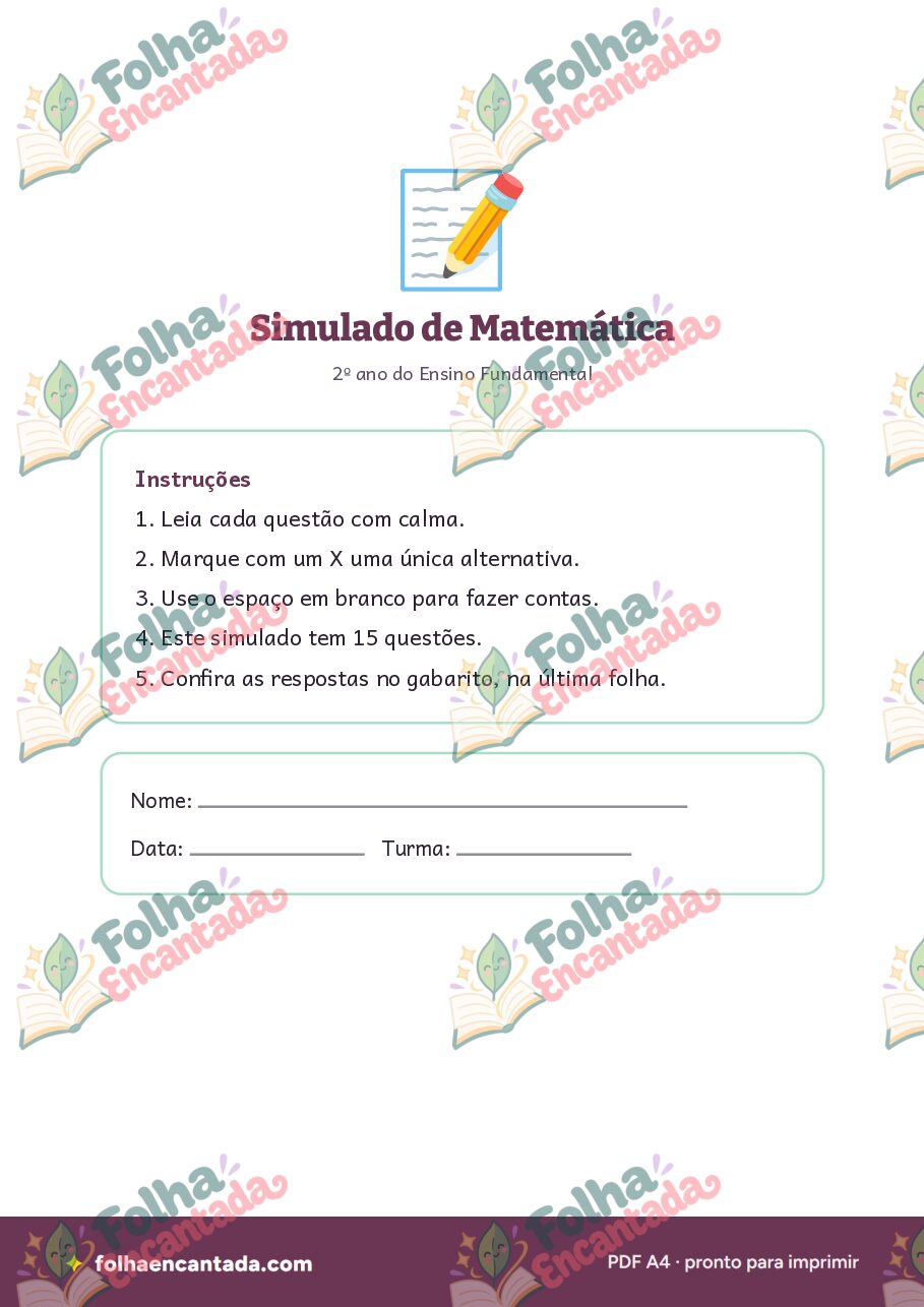 Prévia da página 2 de Simulado de Matemática 2º Ano com Gabarito