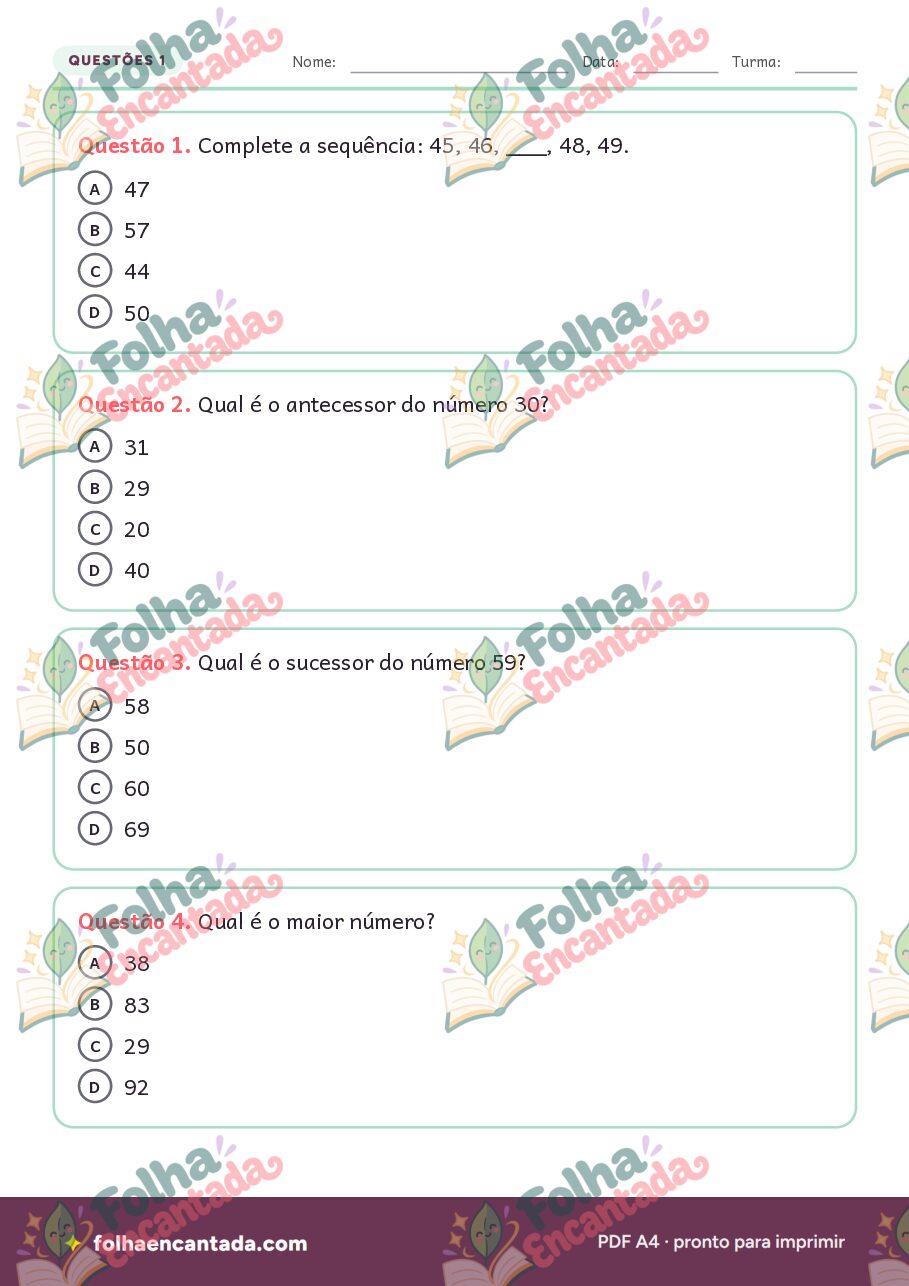 Prévia da página 3 de Simulado de Matemática 2º Ano com Gabarito