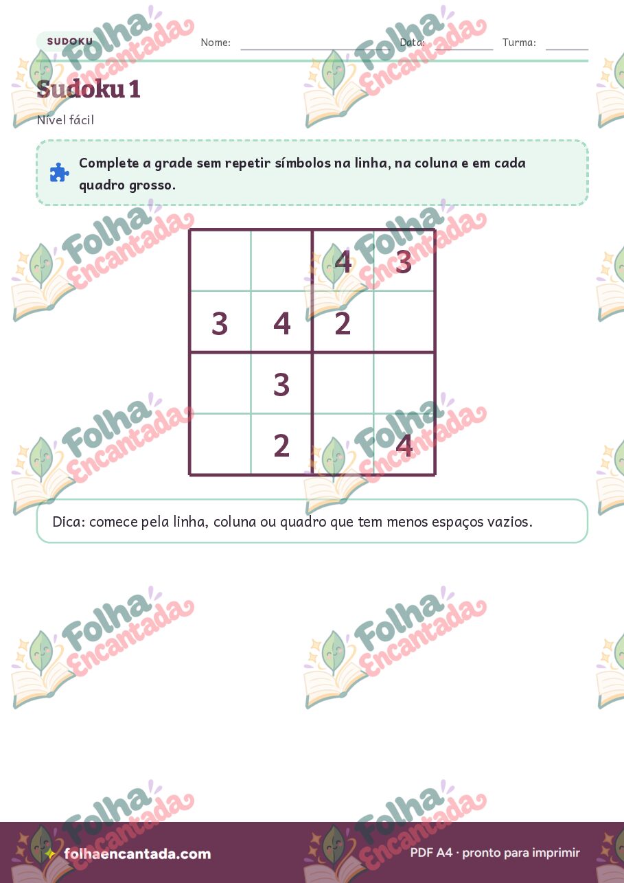 Prévia da página 3 de Sudoku 4 por 4: Números para Iniciantes