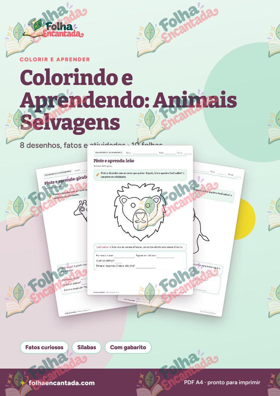 Prévia da página 1 de Colorindo e Aprendendo: Animais Selvagens