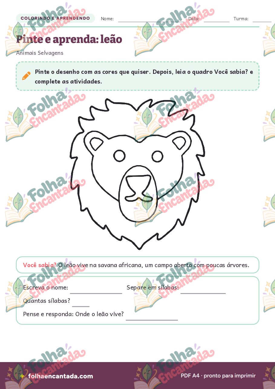 Prévia da página 2 de Colorindo e Aprendendo: Animais Selvagens