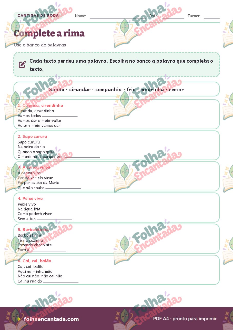 Prévia da página 3 de Cantigas de Roda: Ler, Rimar e Cantar
