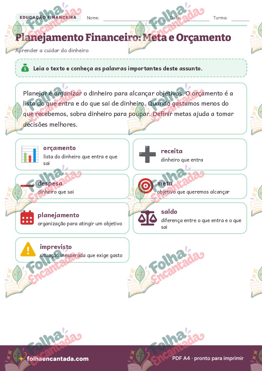 Prévia da página 2 de Planejamento Financeiro: Meta e Orçamento