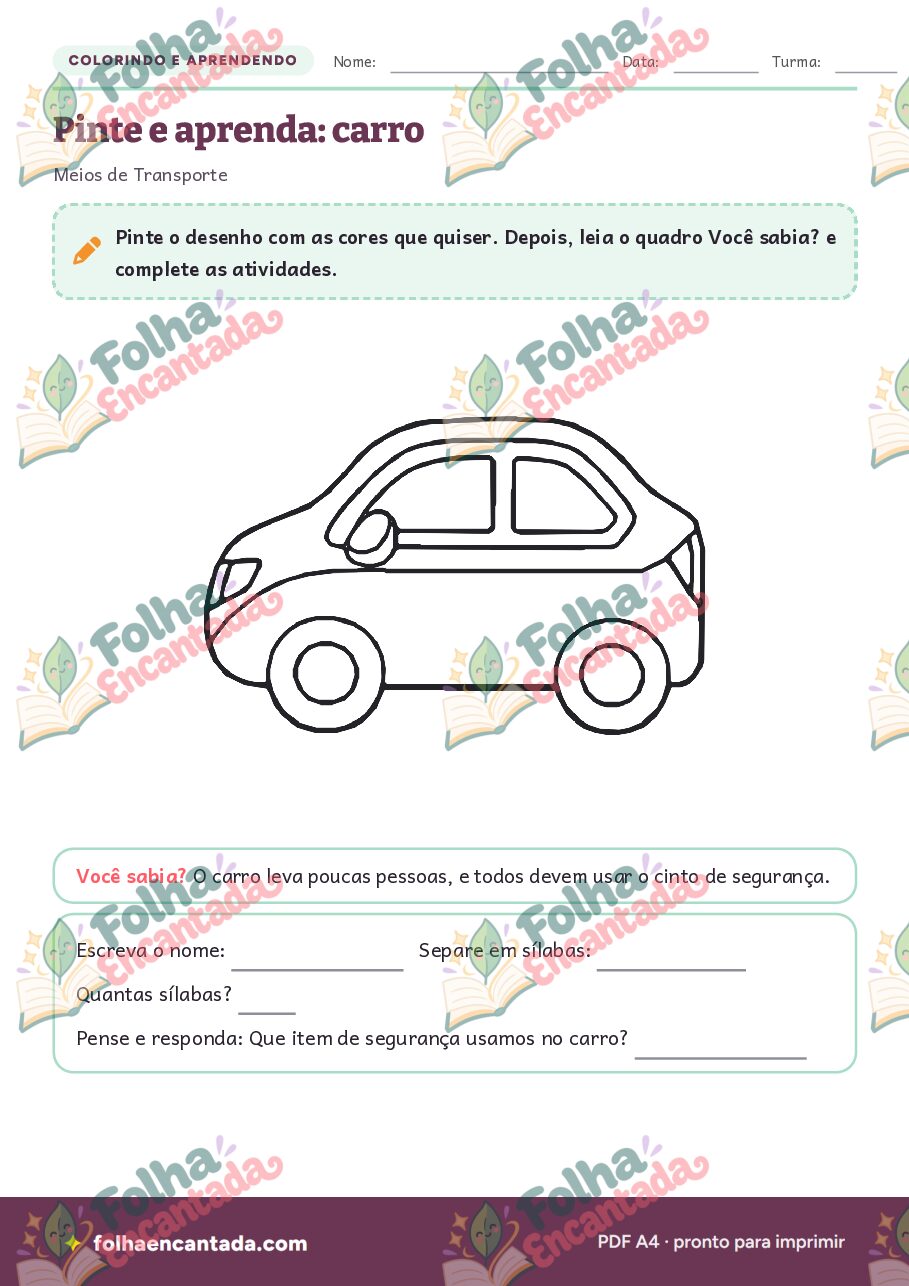 Prévia da página 2 de Colorindo e Aprendendo: Meios de Transporte