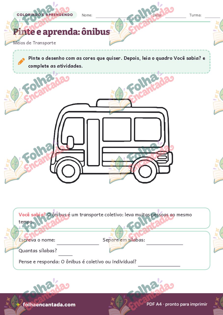 Prévia da página 3 de Colorindo e Aprendendo: Meios de Transporte