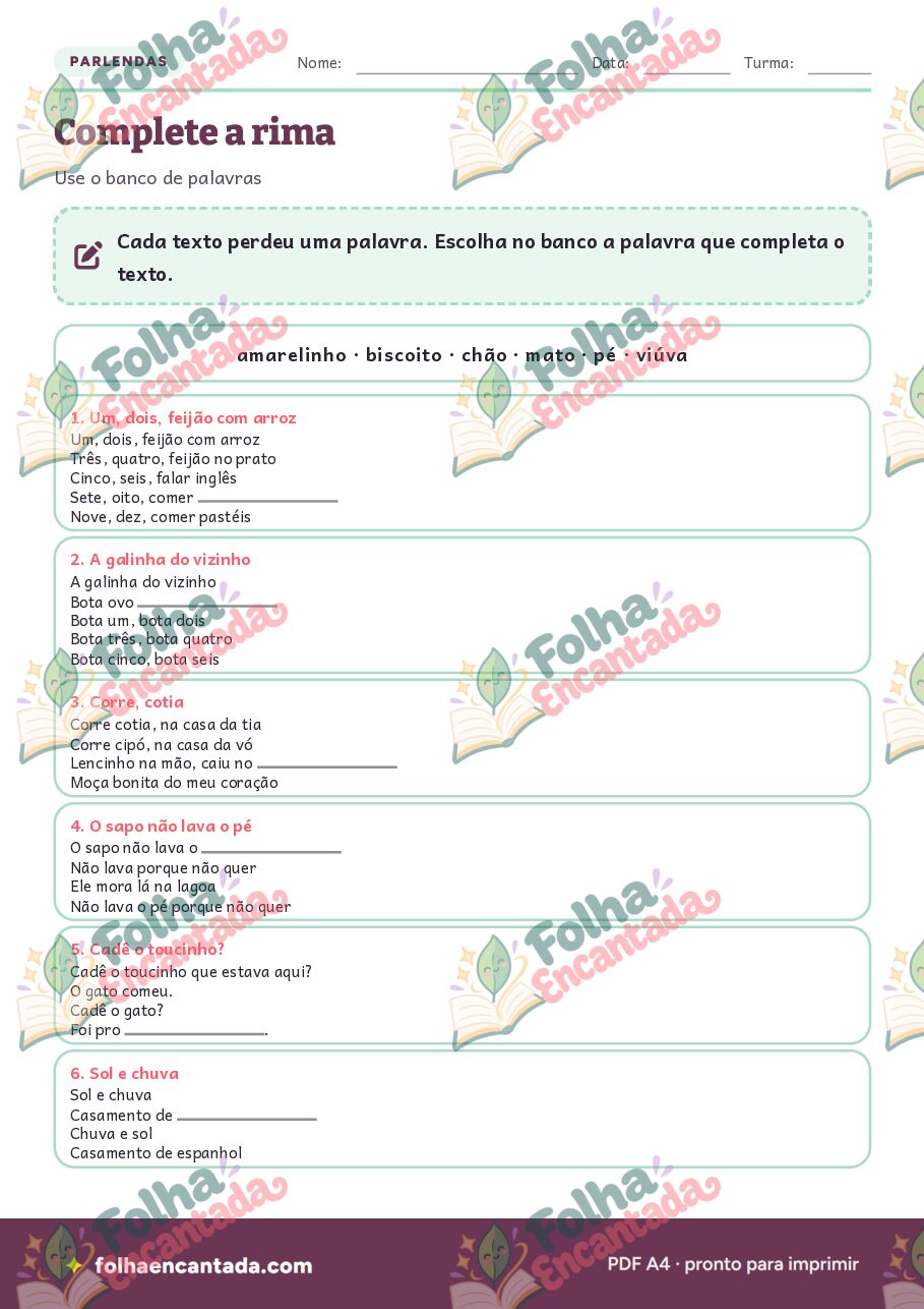 Prévia da página 3 de Parlendas para Ler, Completar e Brincar
