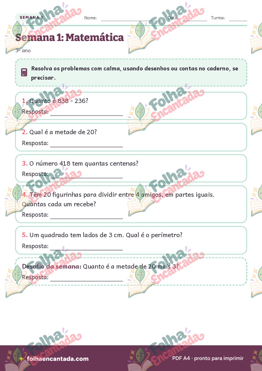 Prévia da página 3 de Tarefa de Casa de Matemática: 3º ano