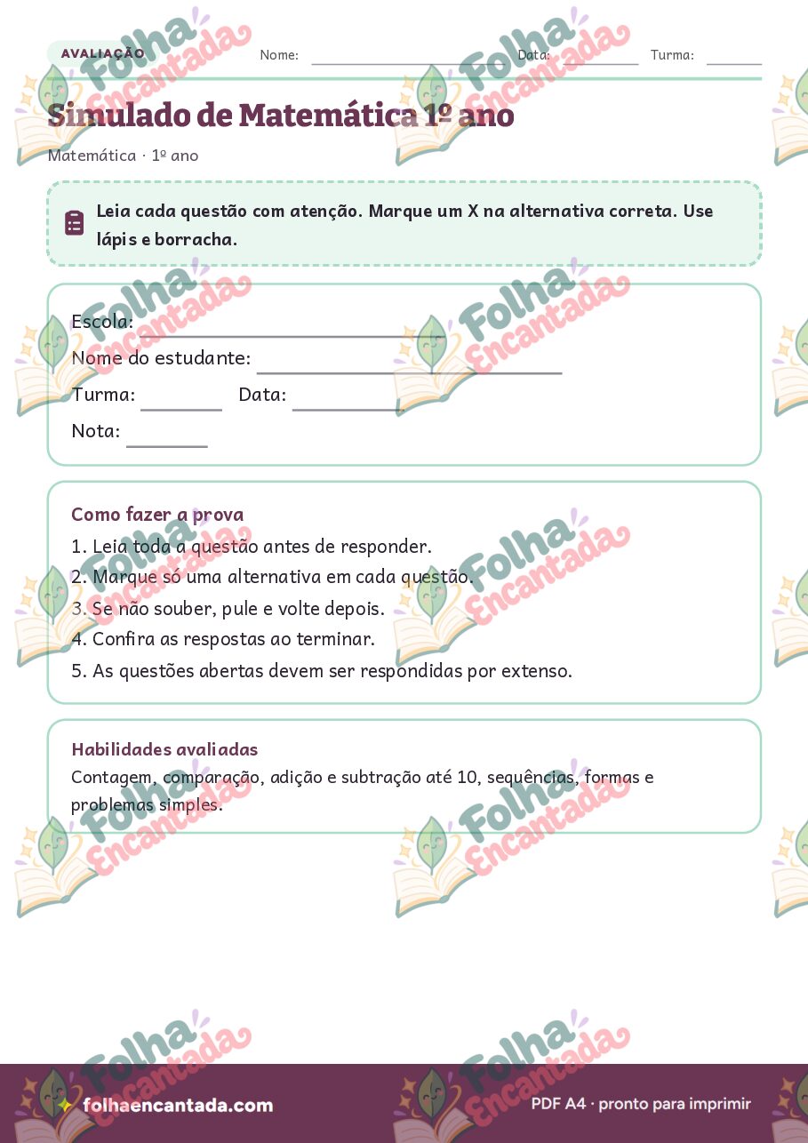 Prévia da página 2 de Simulado de Matemática: 1º ano