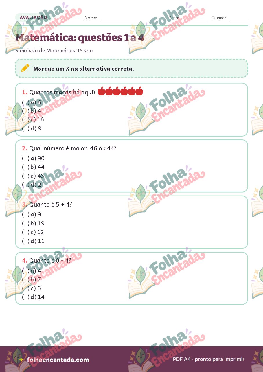 Prévia da página 3 de Simulado de Matemática: 1º ano