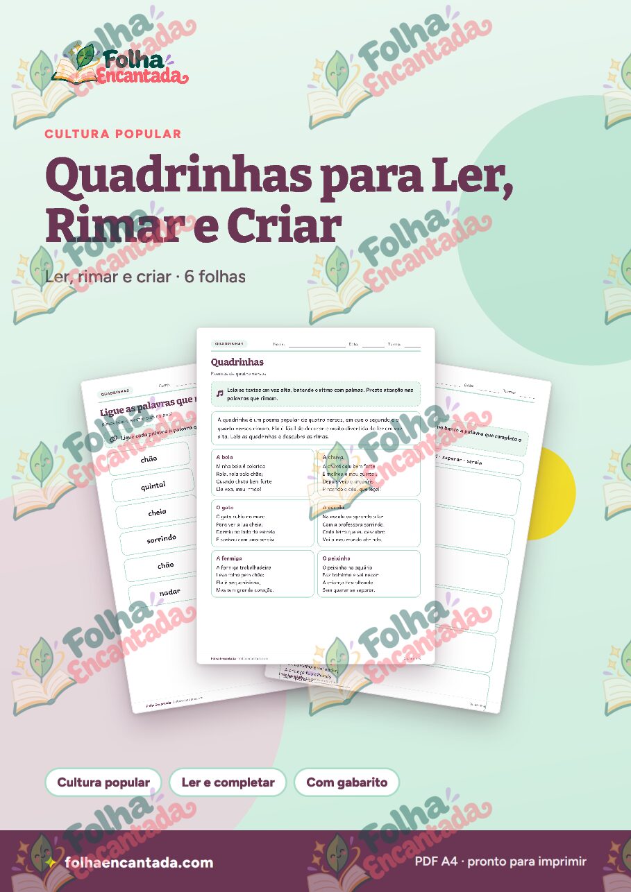 Prévia da página 1 de Quadrinhas para Ler, Rimar e Criar