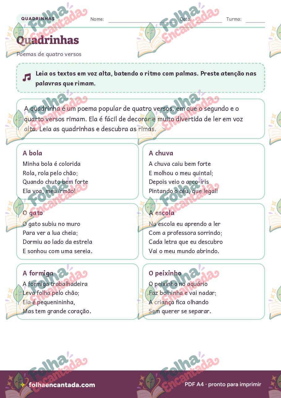 Prévia da página 2 de Quadrinhas para Ler, Rimar e Criar