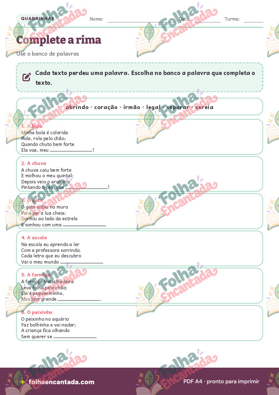 Prévia da página 3 de Quadrinhas para Ler, Rimar e Criar