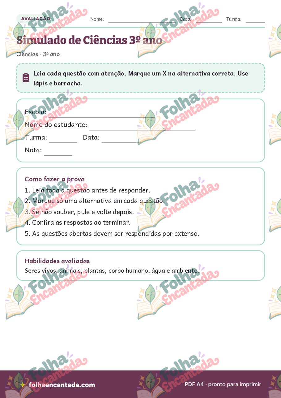 Prévia da página 2 de Simulado de Ciências: 3º ano