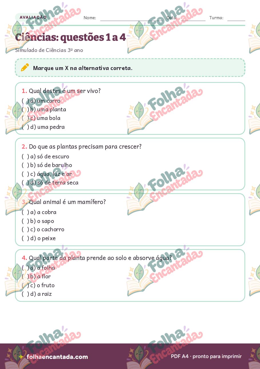 Prévia da página 3 de Simulado de Ciências: 3º ano