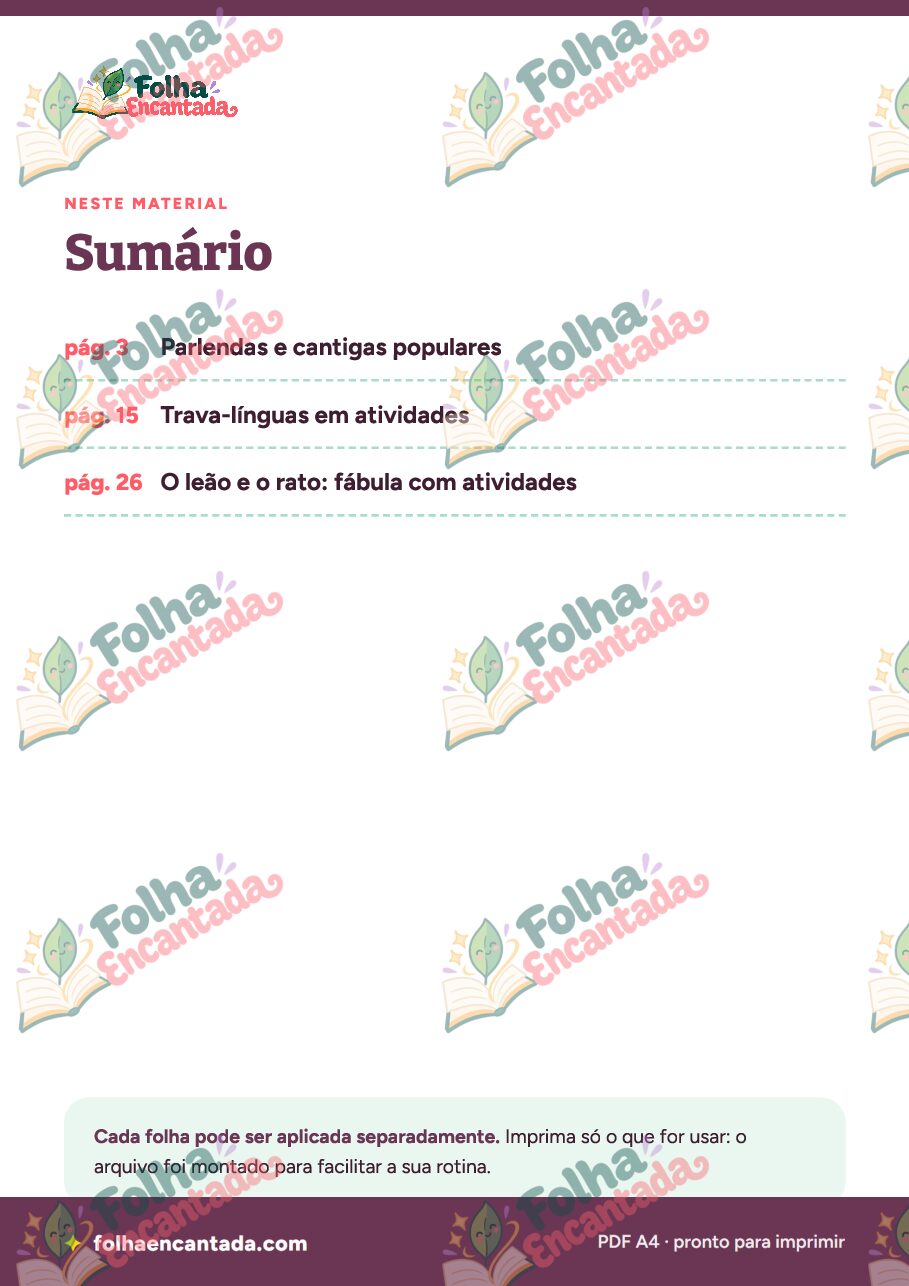 Prévia da página 2 de Combo Leitura e Escrita: Parlendas, Trava-línguas e Fábula