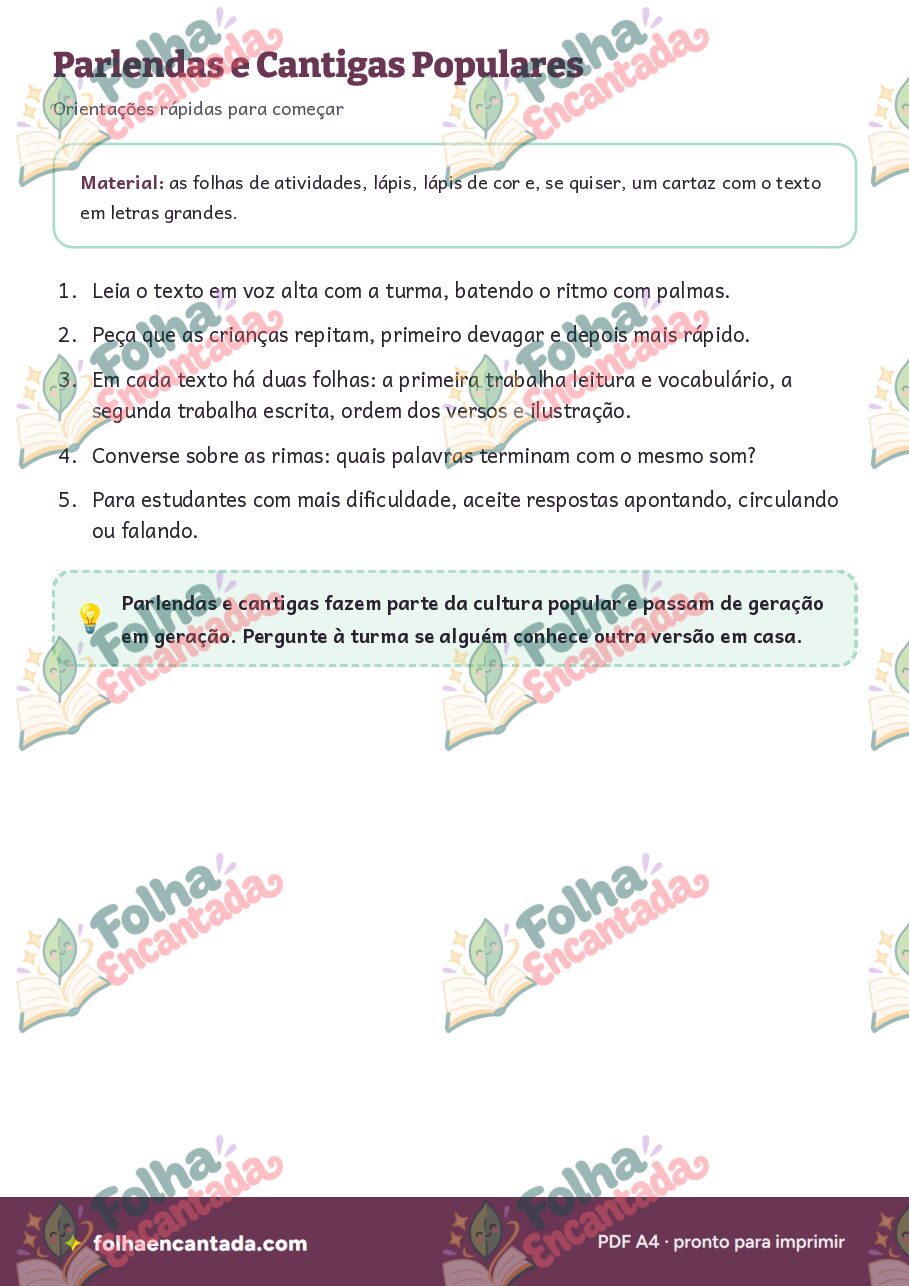 Prévia da página 3 de Combo Leitura e Escrita: Parlendas, Trava-línguas e Fábula