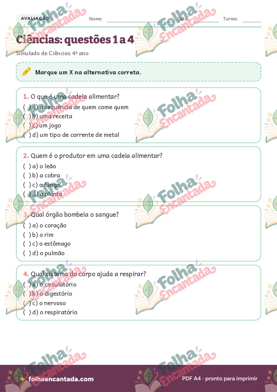 Prévia da página 3 de Simulado de Ciências: 4º ano
