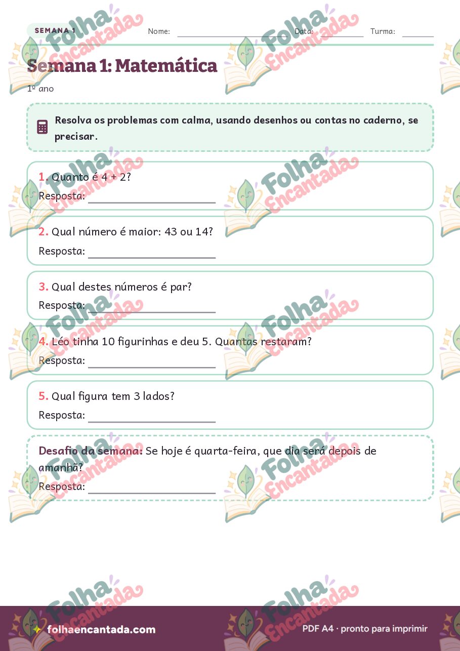 Prévia da página 3 de Tarefa de Casa de Matemática: 1º ano