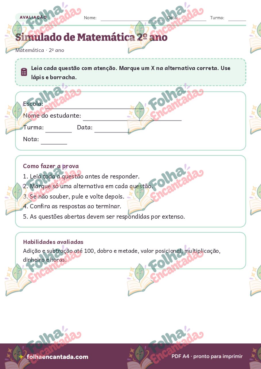 Prévia da página 2 de Simulado de Matemática: 2º ano