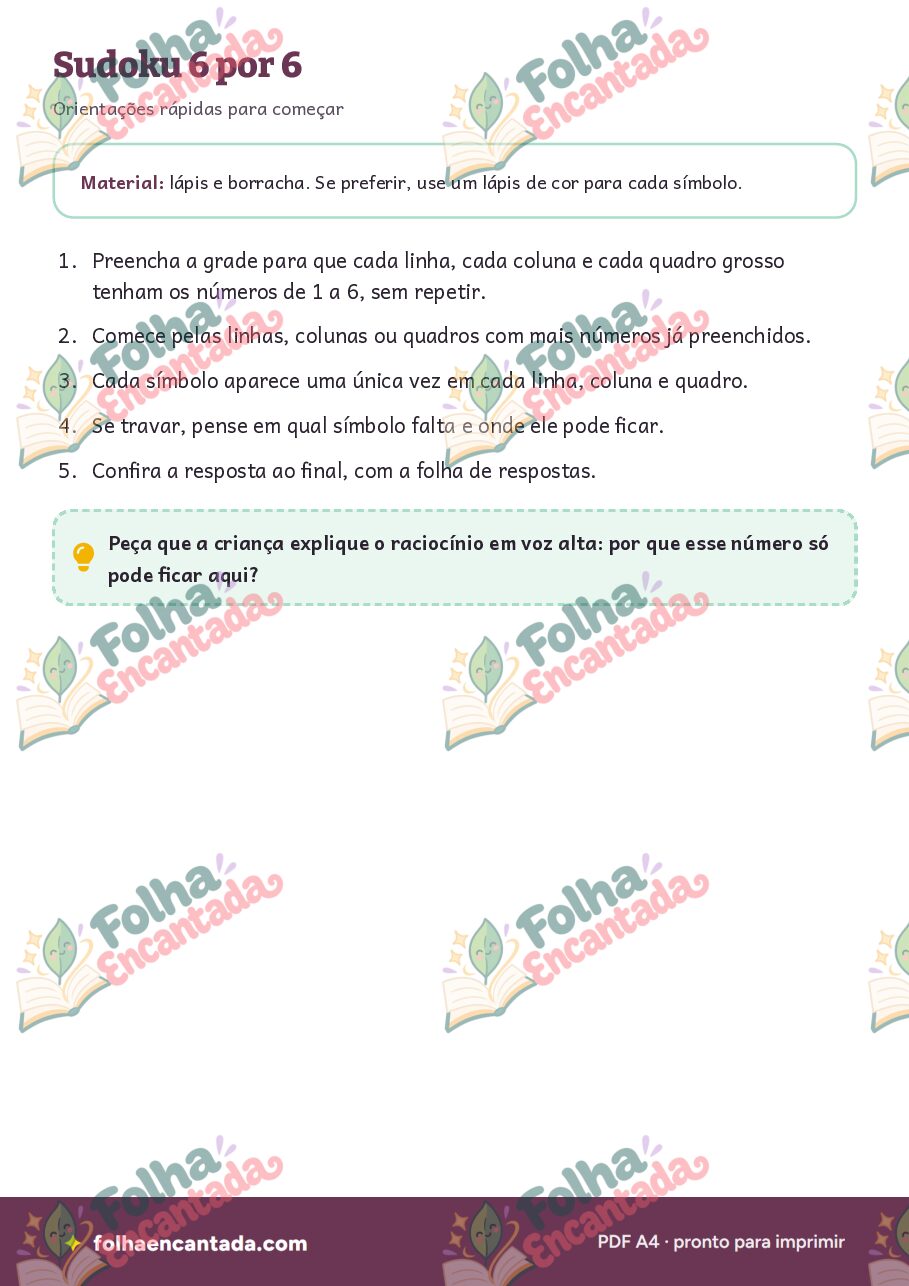 Prévia da página 2 de Sudoku 6 por 6: Desafio com Números