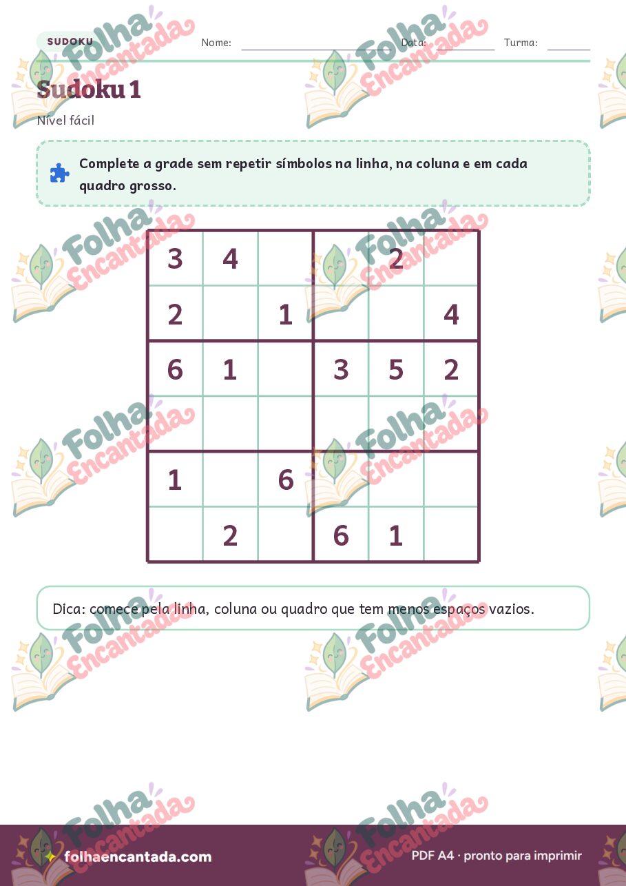 Prévia da página 3 de Sudoku 6 por 6: Desafio com Números