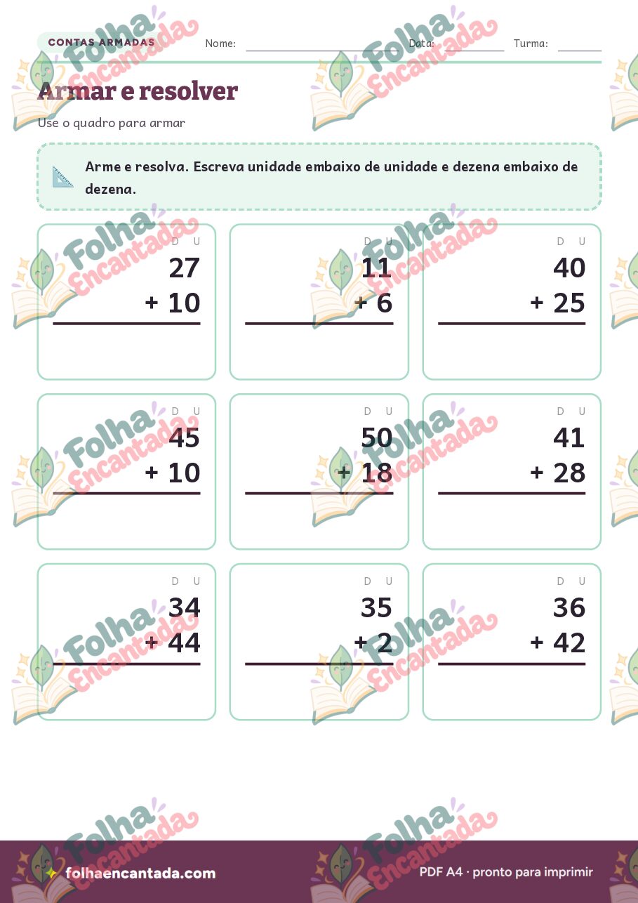 Prévia da página 3 de Adição até 100 sem Reagrupamento
