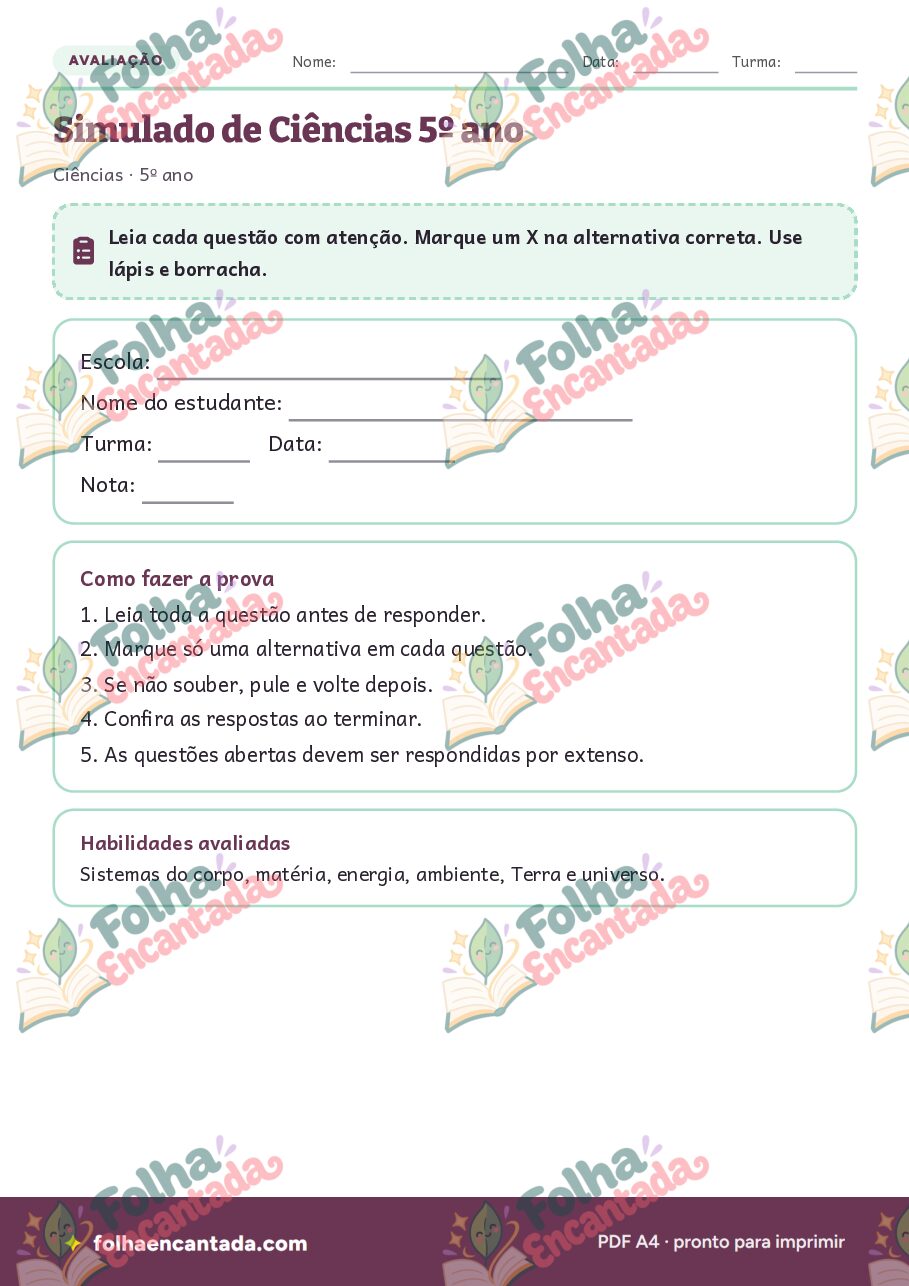 Prévia da página 2 de Simulado de Ciências: 5º ano