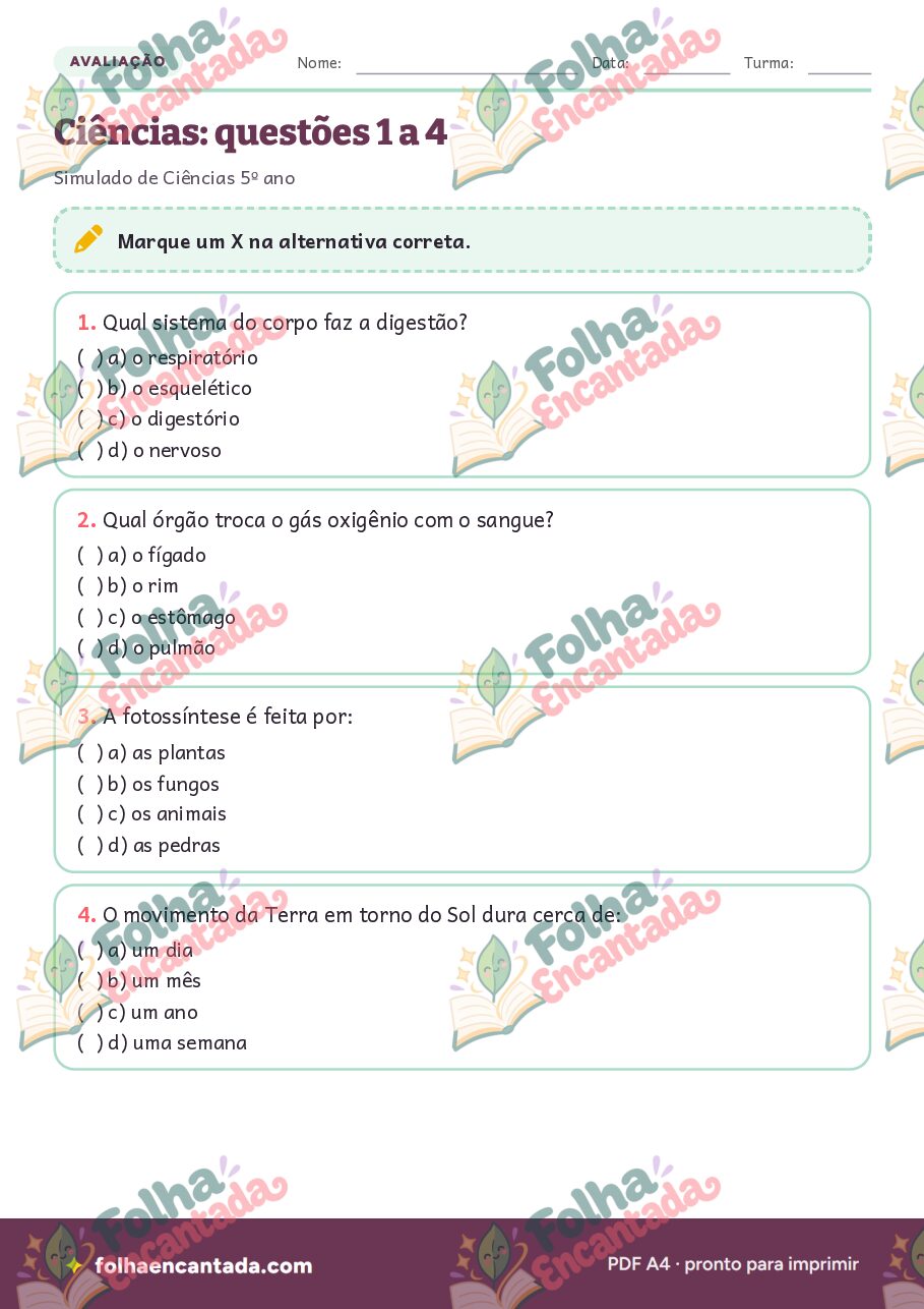 Prévia da página 3 de Simulado de Ciências: 5º ano