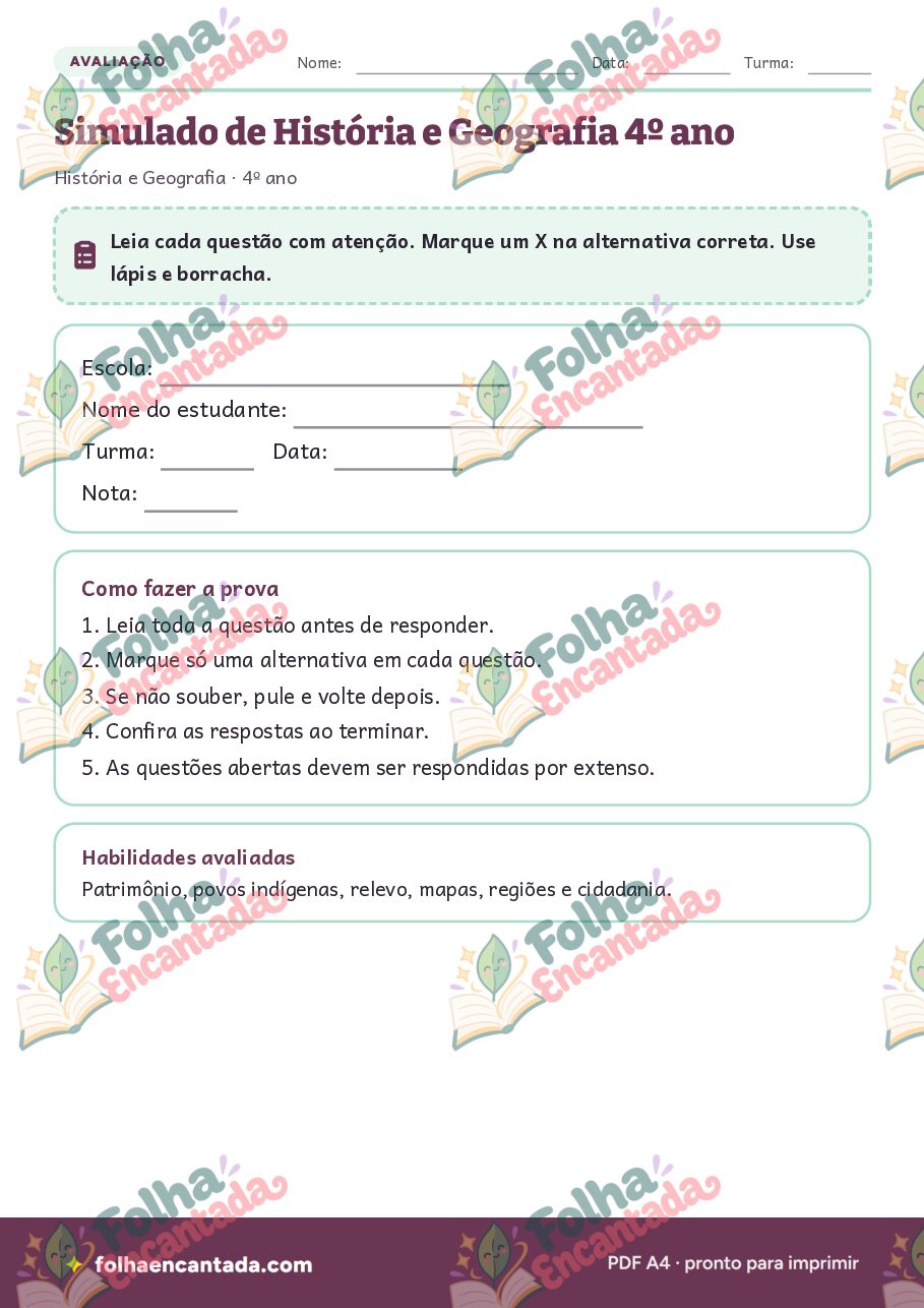 Prévia da página 2 de Simulado de História e Geografia: 4º ano
