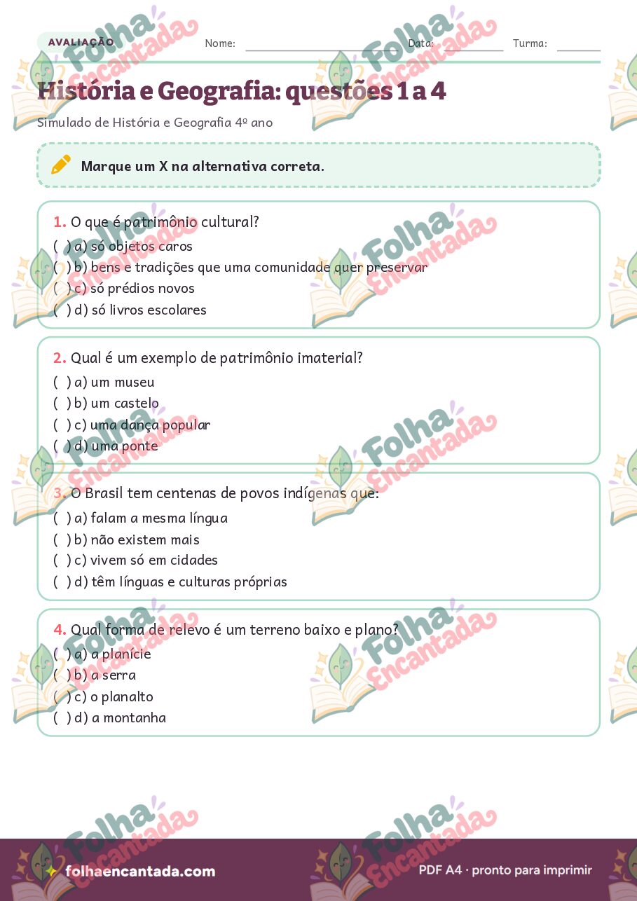 Prévia da página 3 de Simulado de História e Geografia: 4º ano