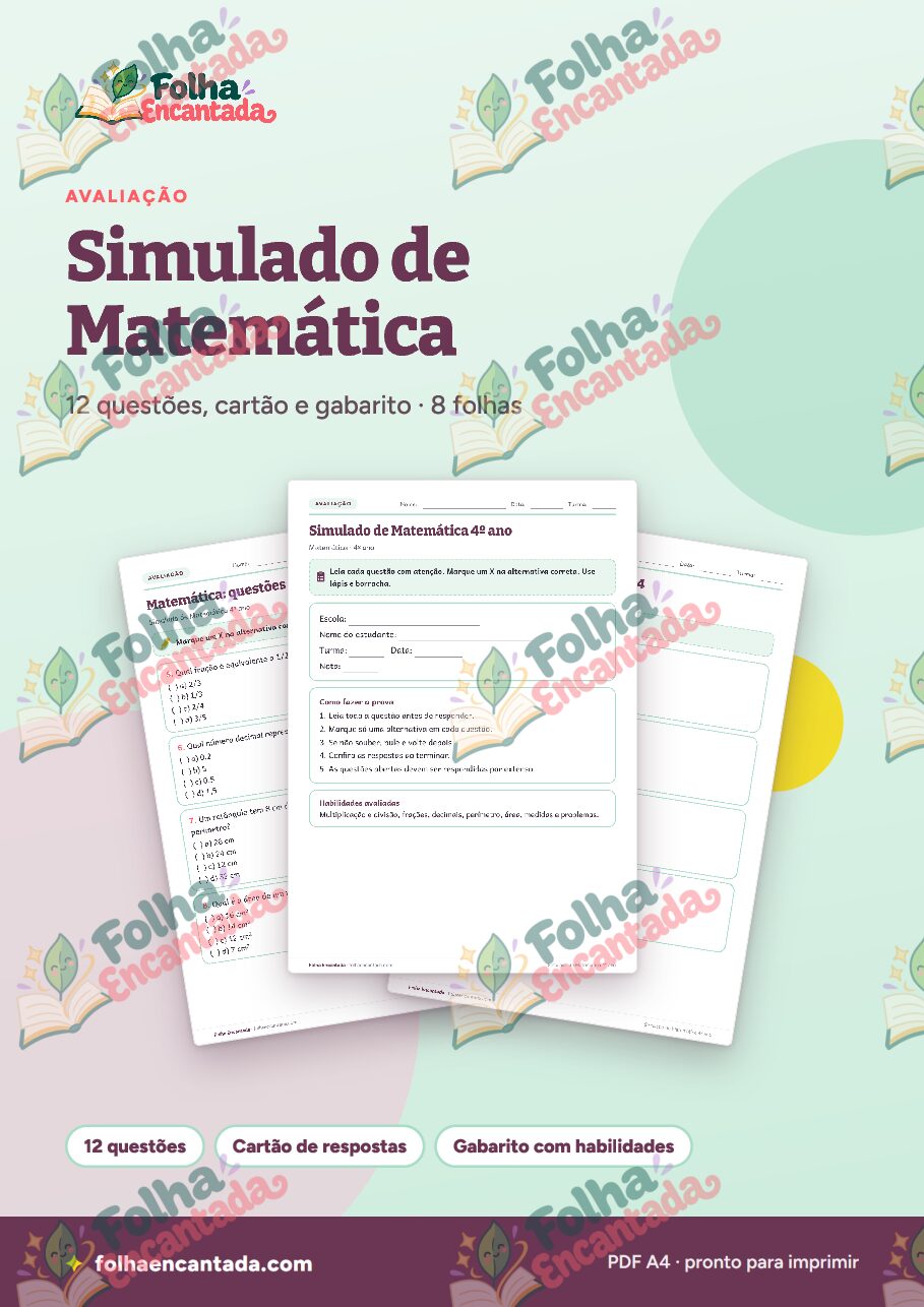Prévia da página 1 de Simulado de Matemática: 4º ano