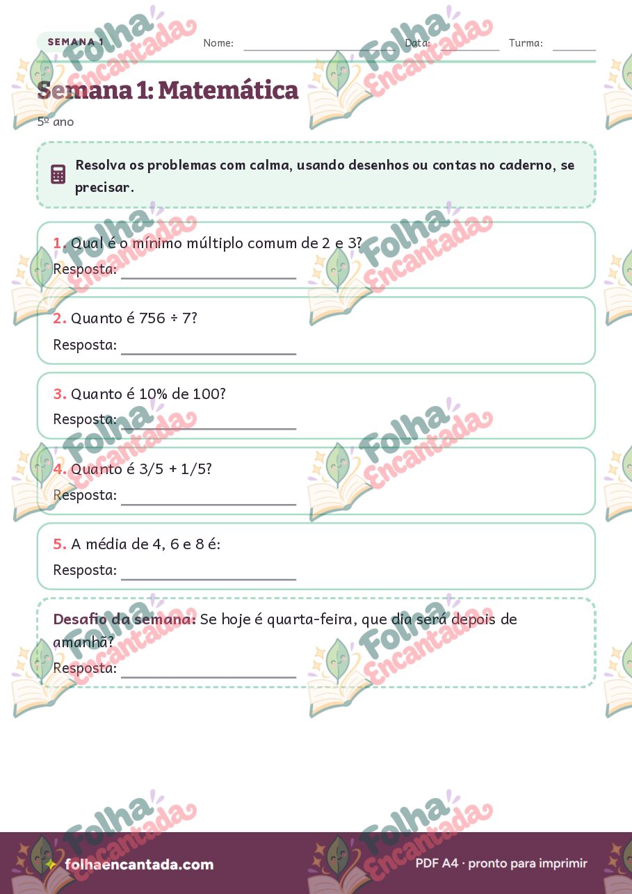 Prévia da página 3 de Caderno de Férias: 5º ano