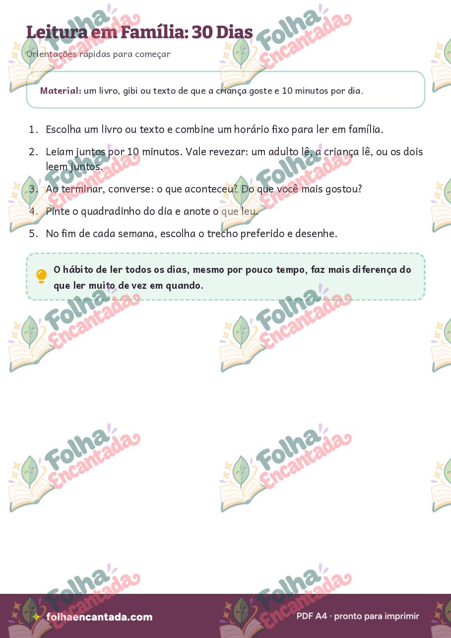 Prévia da página 2 de Leitura em Família: Desafio de 30 Dias