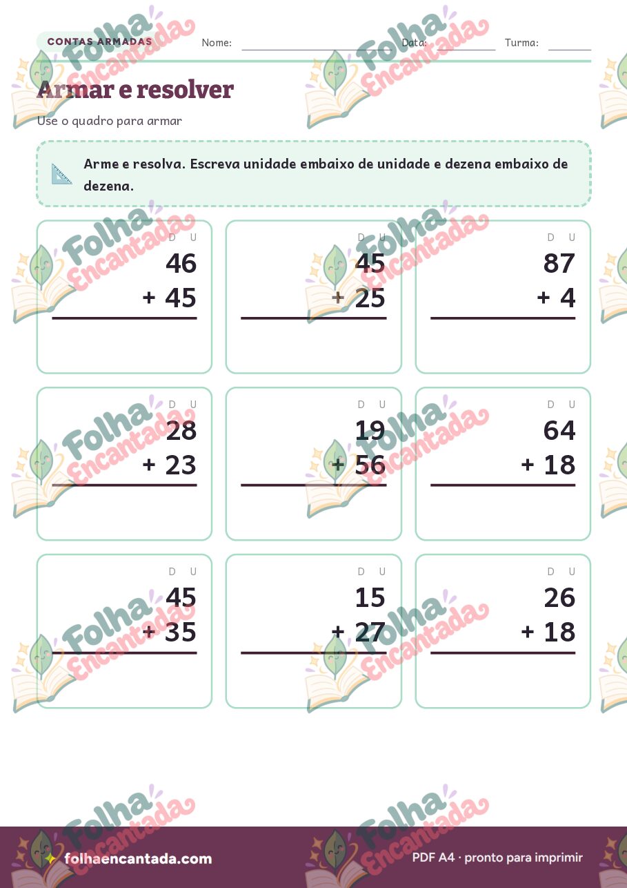 Prévia da página 3 de Adição com Reagrupamento (Vai Um) até 100
