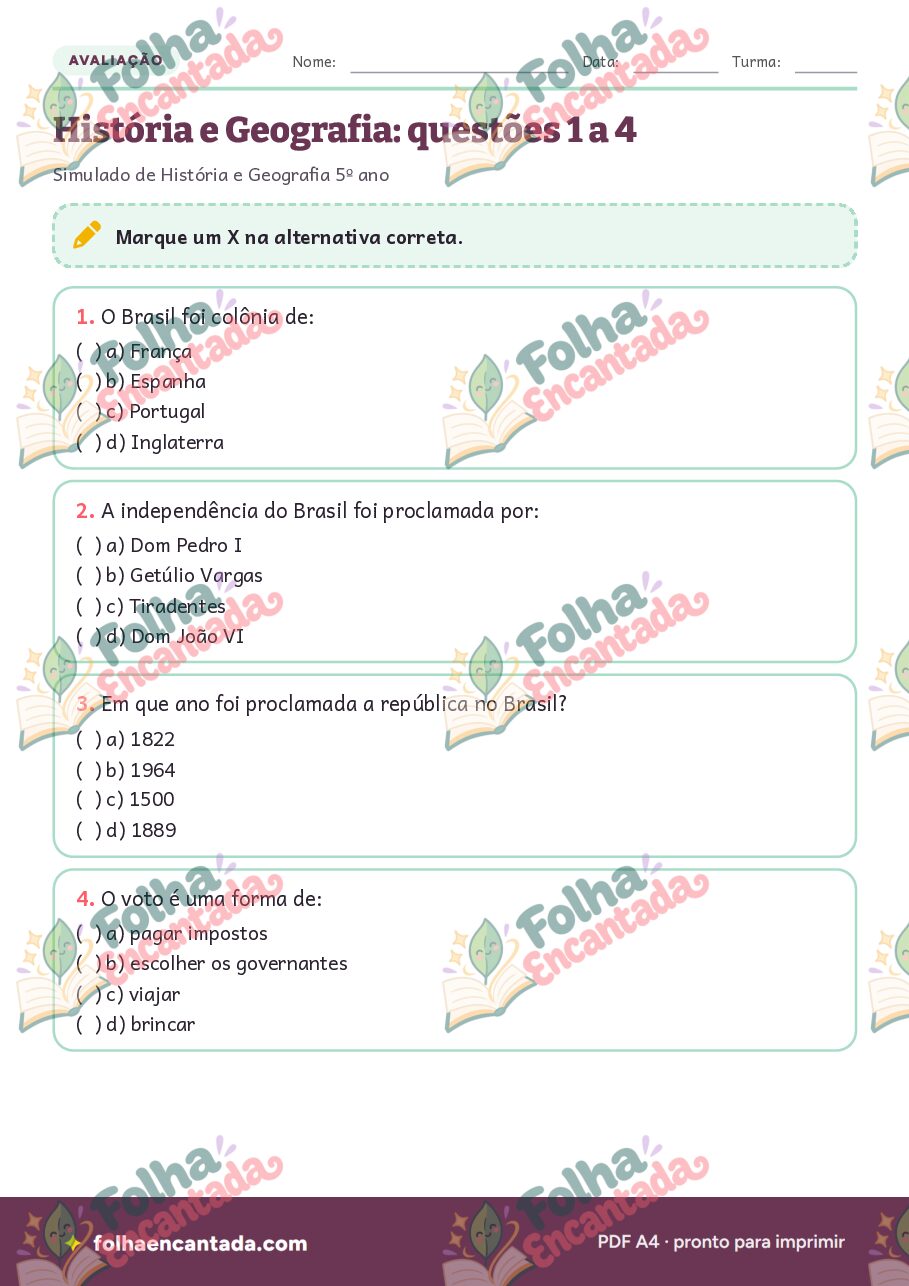 Prévia da página 3 de Simulado de História e Geografia: 5º ano