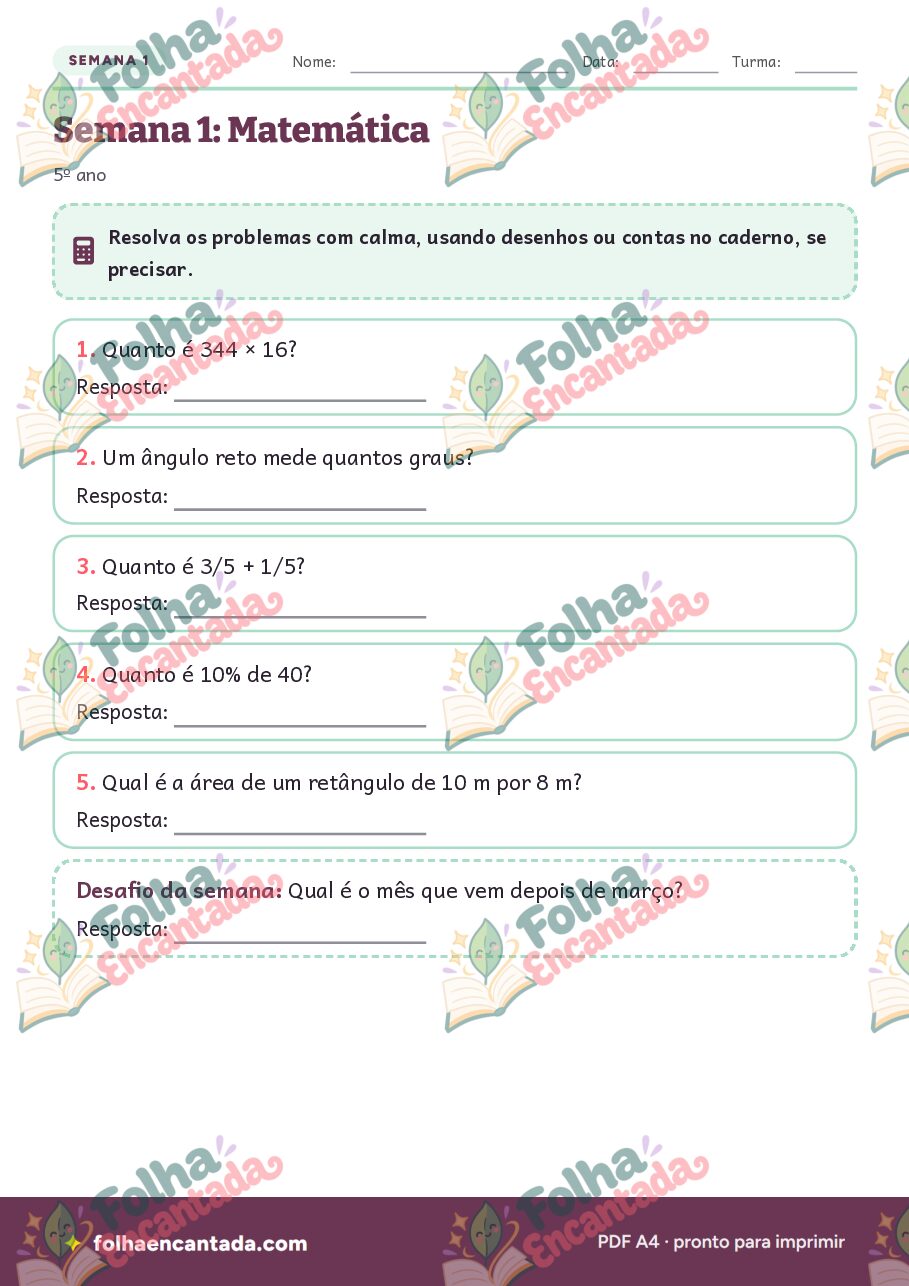 Prévia da página 3 de Tarefa de Casa de Matemática: 5º ano