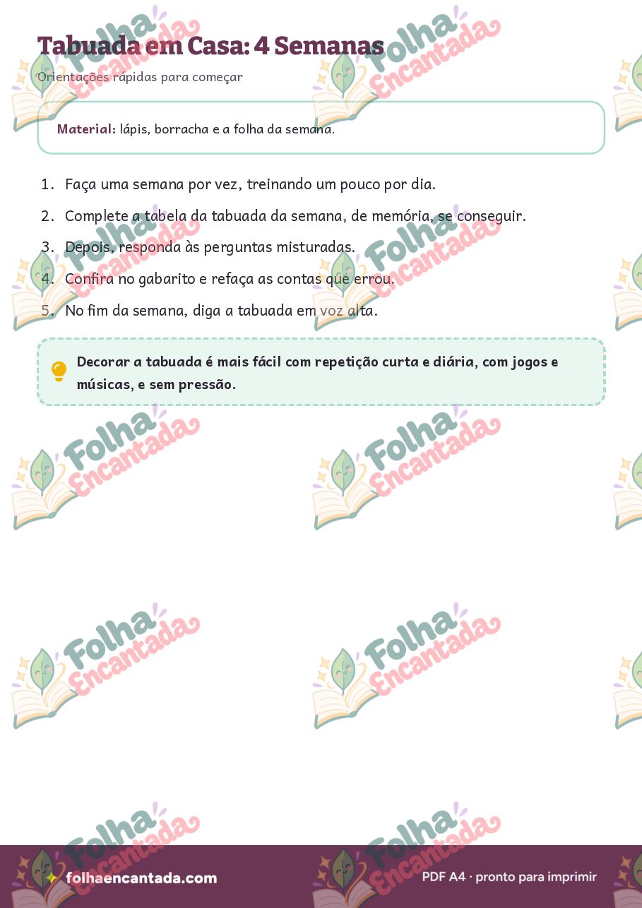 Prévia da página 2 de Tabuada em Casa: Quatro Semanas de Treino