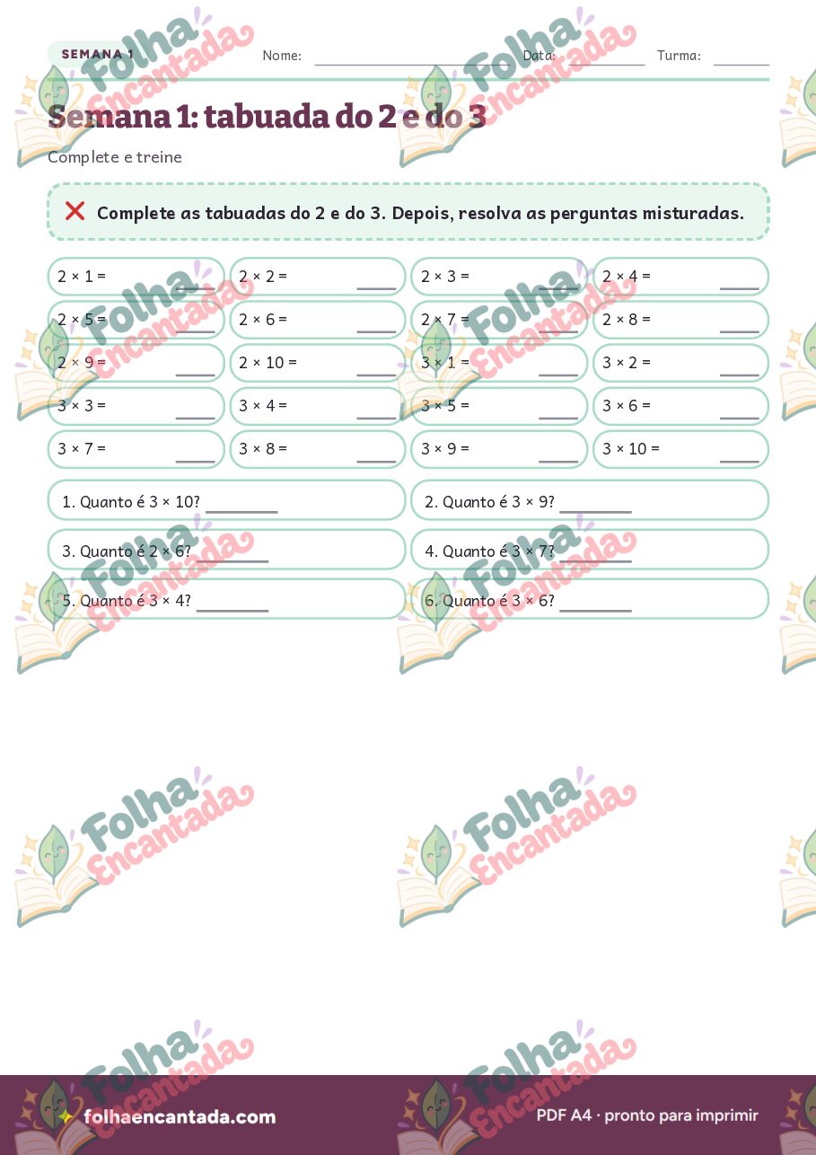Prévia da página 3 de Tabuada em Casa: Quatro Semanas de Treino