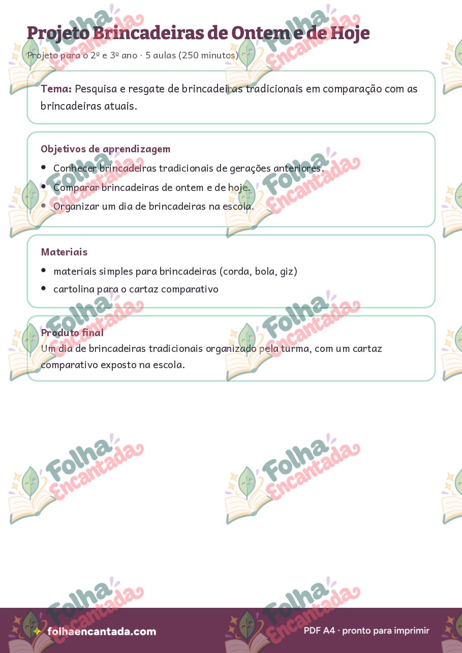Prévia da página 2 de Projeto: Brincadeiras de Ontem e de Hoje