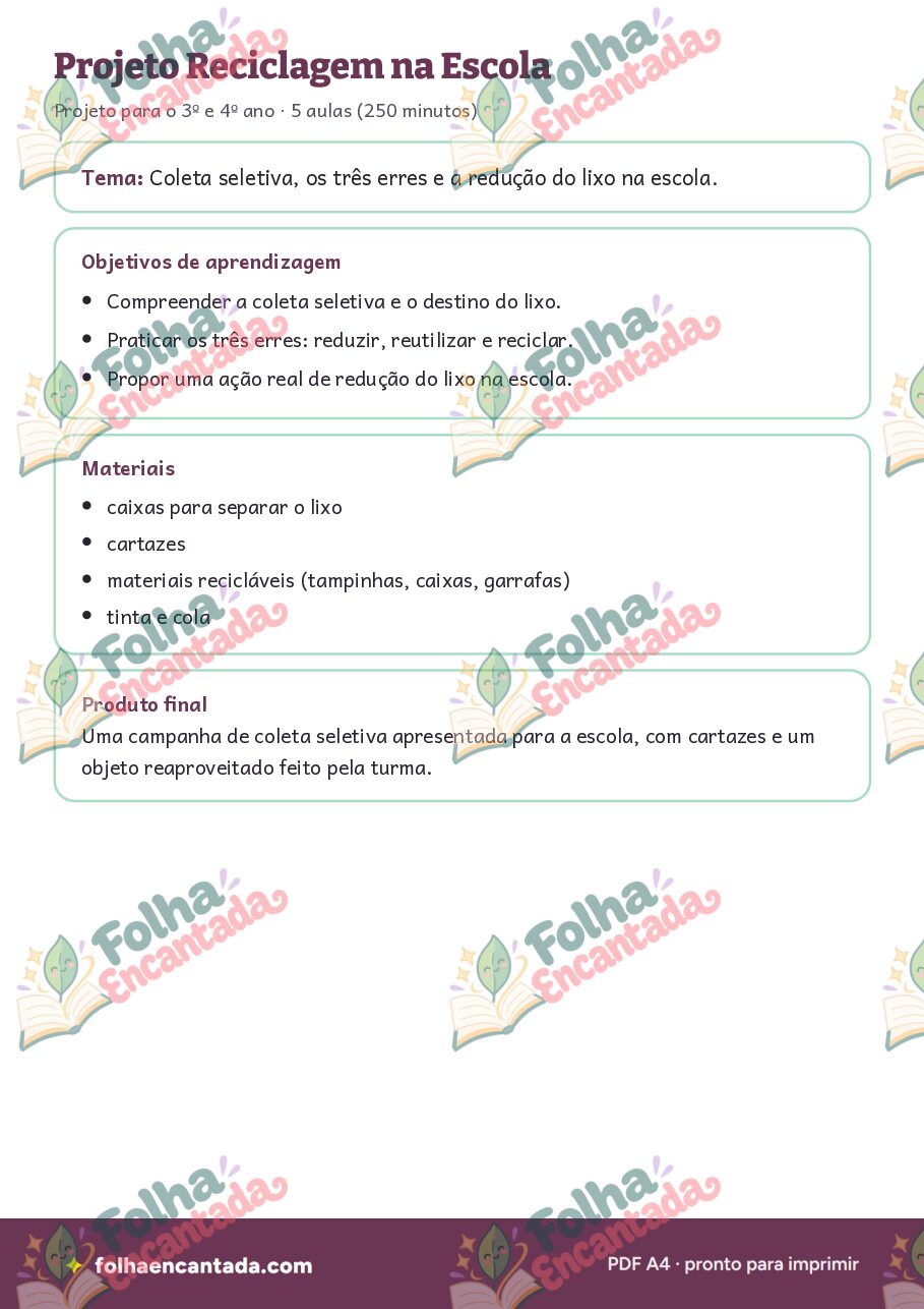 Prévia da página 2 de Projeto: Reciclagem na Escola
