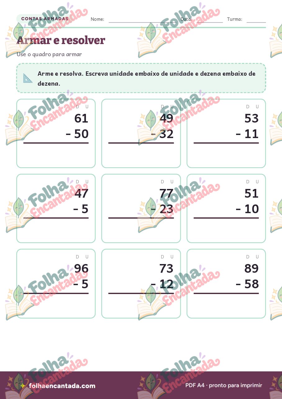 Prévia da página 3 de Subtração até 100 sem Reagrupamento