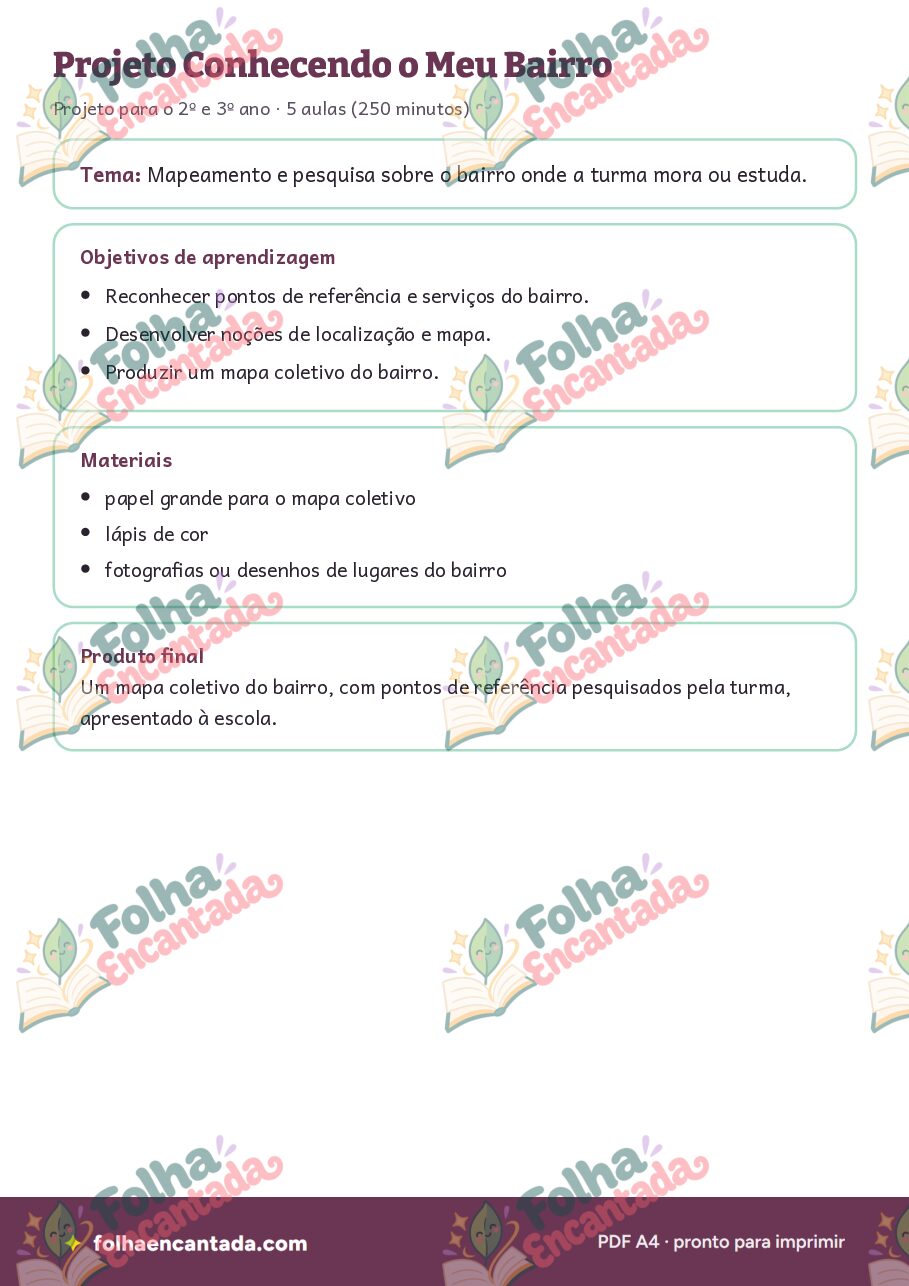 Prévia da página 2 de Projeto: Conhecendo o Meu Bairro