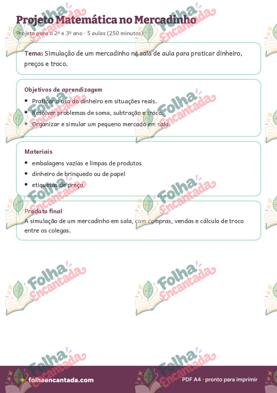 Prévia da página 2 de Projeto: Matemática no Mercadinho