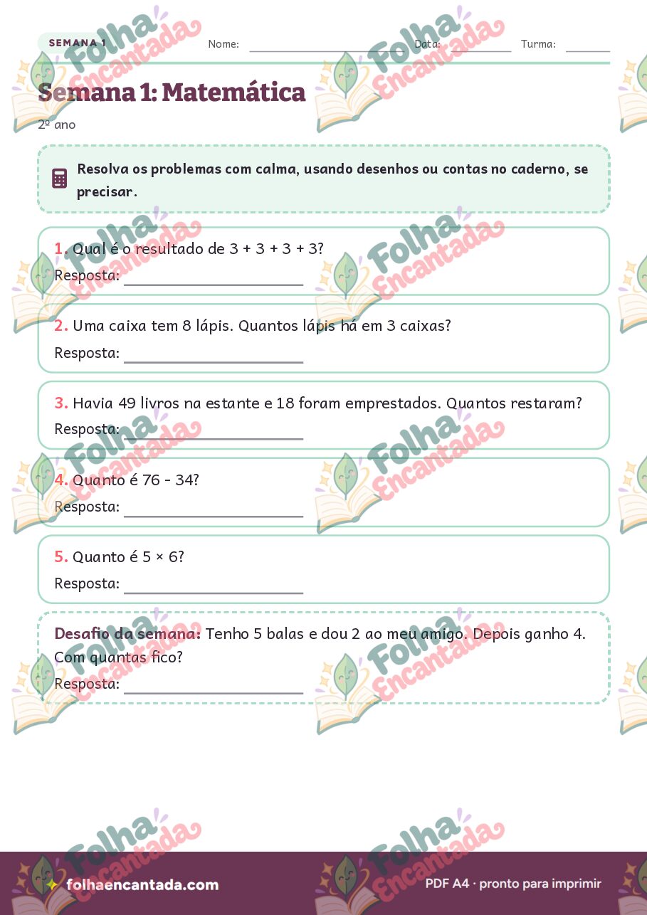 Prévia da página 3 de Tarefa de Casa de Matemática: 2º ano