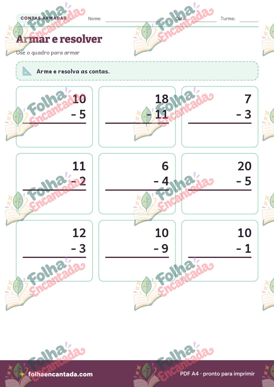 Prévia da página 3 de Subtração até 20: Continhas e Problemas