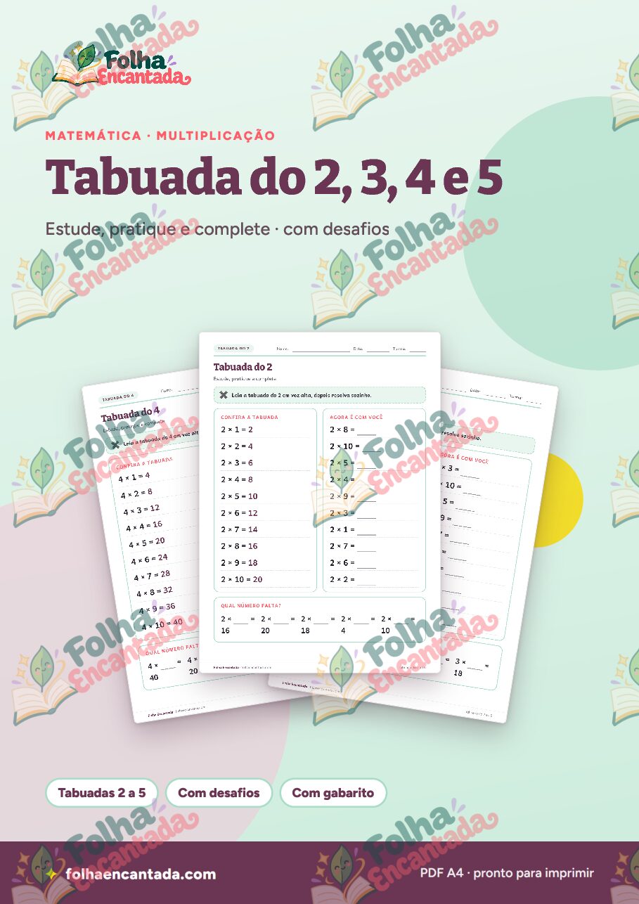 Prévia da página 1 de Tabuada do 2, 3, 4 e 5: Estude e Pratique