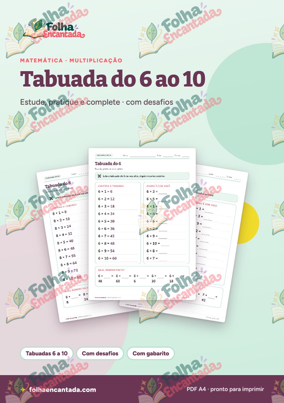 Prévia da página 1 de Tabuada do 6, 7, 8, 9 e 10: Estude e Pratique